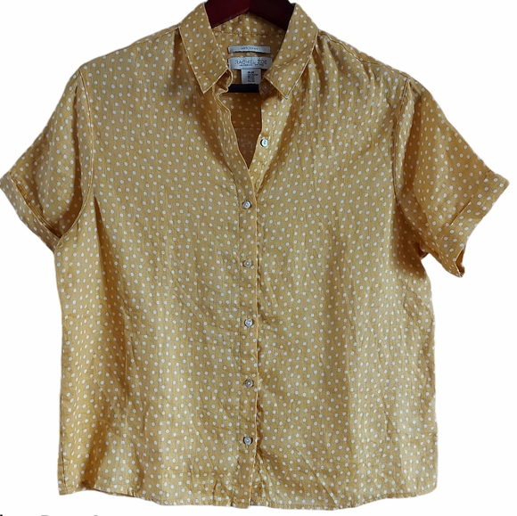 Rachel Zoe Tops - Rachel Zoe linen button front yellow and white dot